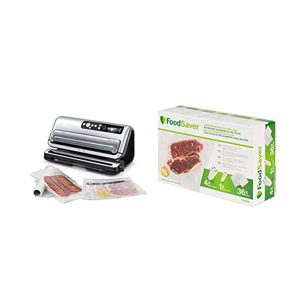 FoodSaver machine sous vide automatisé et professionnel avec compartiment de rangement pour rouleau et cutter, fonction marin