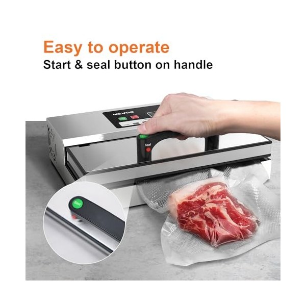 Wevac Machine Sous Vide Alimentaire Professionnelle, Conviennent aux Aliments Secs ou Humides, Mise Sous Vide Réglable en Int