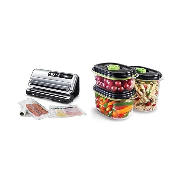 FoodSaver machine sous vide automatisé et professionnel avec compartiment de rangement & Boîtes alimentaires FoodSaver de con