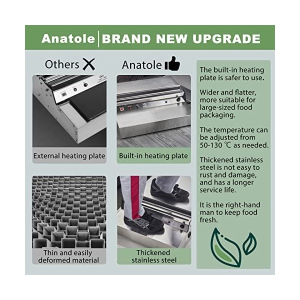 Anatole Machine Emballage de Film Alimentaire Frais Professionnel Acier Inoxydable 450mm Scellant Coupe de Film Électrique av