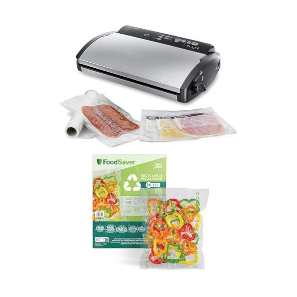 FoodSaver Machine Sous Vide, avec compartiment de rangement pour rouleau et cutter et 3 vitesses daspiration, inclut sacs de