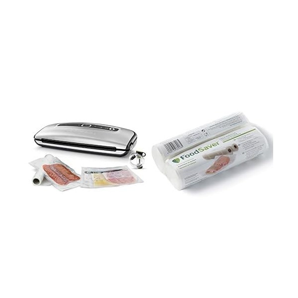 FoodSaver FFS015X-01 Scelleuses sous Vide pour Canules, Finition en acier inoxydable & FoodSaver FSR2002-I Rouleaux de Mise s