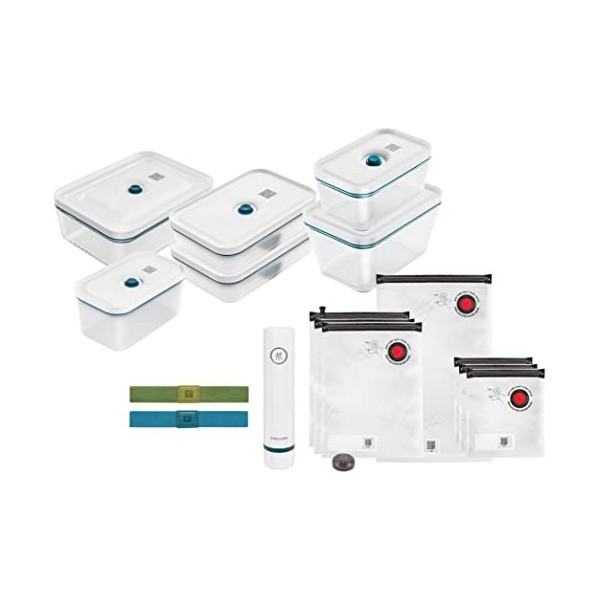 ZWILLING Kit de démarrage de Mise sous Vide Fresh & Save, en Verre, 16 unités, La Mer & Boîte Sous-Vide, La Mer, L
