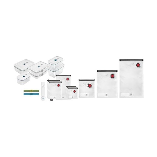 ZWILLING Kit de démarrage de Mise sous Vide Fresh & Save, en Verre, 16 unités, La Mer & Fresh & Save Ensemble de sachets sous