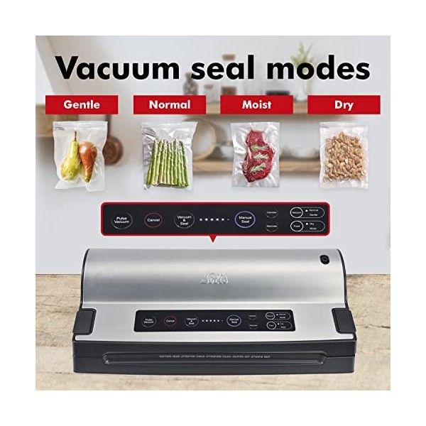 Solis Ensacheur sous vide pour aliments secs, humides, fragiles, fonction impulsion et marinade, avec tiroir bobine et coupe 