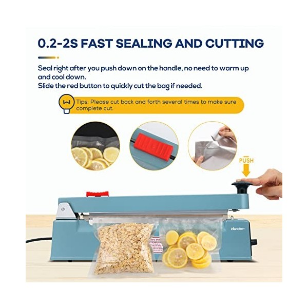 Hanchen Machine de Scellage Thermique avec cutter 300 mm/11.8inch Machine de Cachetage Scelleur de Sac Impulse pour Film Comp