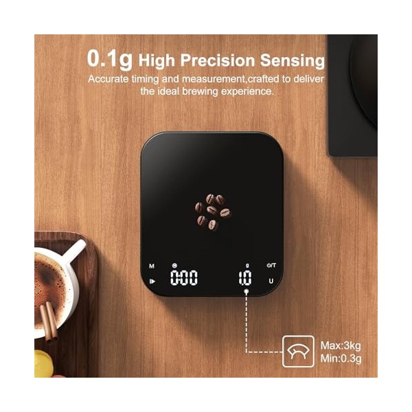 Ultrean Café avec minuterie, Wiederaufladbare Küchenwaage für Espresso und Gießkaffee