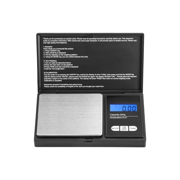 Mini balance de poche numérique de précision 200 x 0,01 g pour cuisine, bijoux, herbes, thé, levure, café