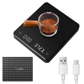 OBEST Balance à café avec minuterie, 3 kg/0,1 g, balance électronique multifonction, balance de cuisine numérique, rechargeab