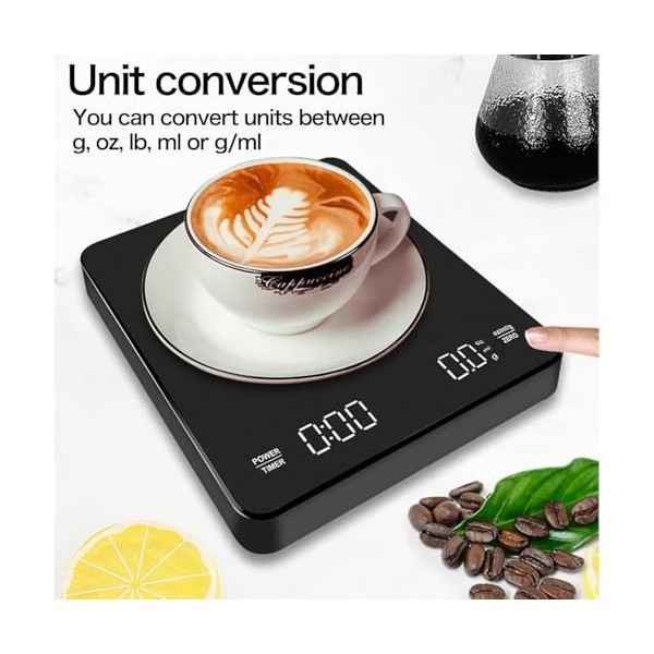 OBEST Balance à café numérique avec minuterie, balance de cuisine électronique pour mesurer le poids des aliments, balance à 