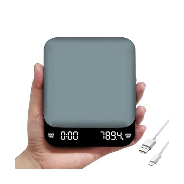 OBEST Mini balance à café numérique avec minuterie, 0,1 g/3 kg, rechargeable, pèse-expresso, précise, étanche, petite balance