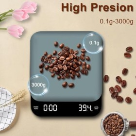 OBEST Mini balance à café numérique avec minuterie, 0,1 g/3 kg, rechargeable, pèse-expresso, précise, étanche, petite balance