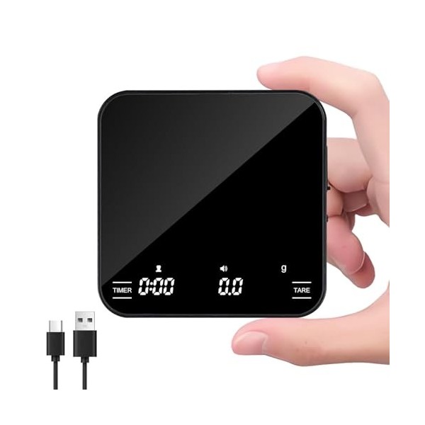 Balance à café avec minuteur 2 kg/0,1 g avec affichage rétroéclairé