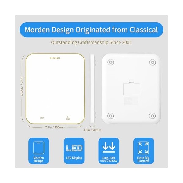 Homebuds 15kg Balance de Cuisine numérique en 1g, Haute Précision Assurée par Balance Cuisine Professional Factory DEPUIS 200