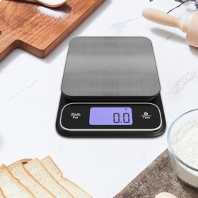 Balance de cuisine numérique avec plate-forme en acier inoxydable rechargeable 5 kg/0,1 g avec écran LCD rétroéclairé - Balan