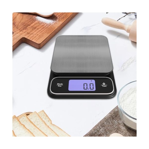 Balance de cuisine numérique avec plate-forme en acier inoxydable rechargeable 5 kg/0,1 g avec écran LCD rétroéclairé - Balan