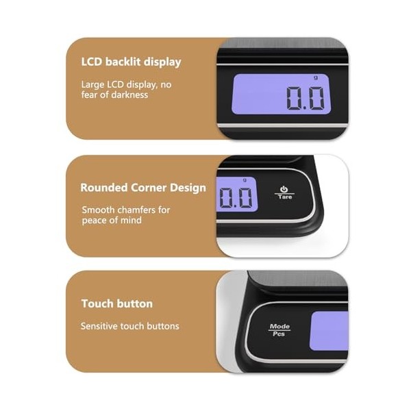 Balance de cuisine numérique avec plate-forme en acier inoxydable rechargeable 5 kg/0,1 g avec écran LCD rétroéclairé - Balan