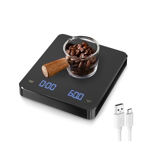 Mini balance à café numérique, avec minuterie et affichage LED, 3 kg/0,1 g, rechargeable de haute précision, pour café expres