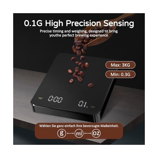 Mini balance à café numérique, avec minuterie et affichage LED, 3 kg/0,1 g, rechargeable de haute précision, pour café expres