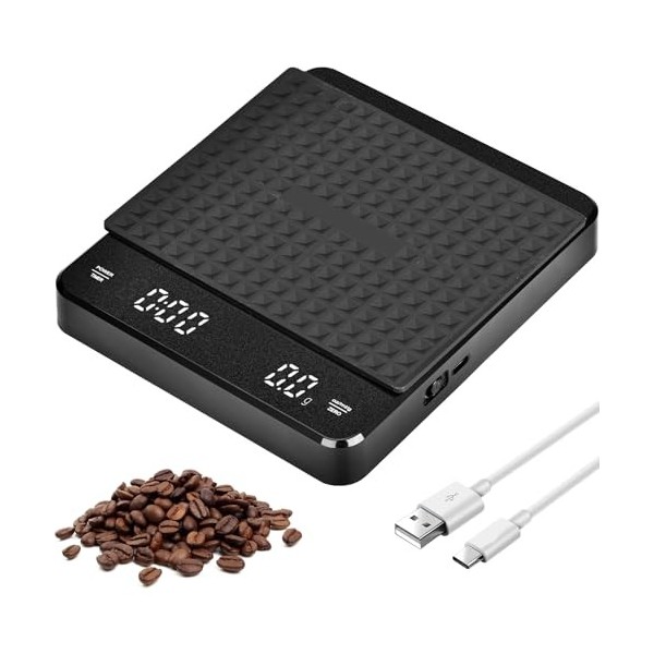 MINSHUXI Balance à Café Numérique avec Minuteur Balance de Cuisine Numérique avec Coussin Isolant Imperméable Balance de Cuis