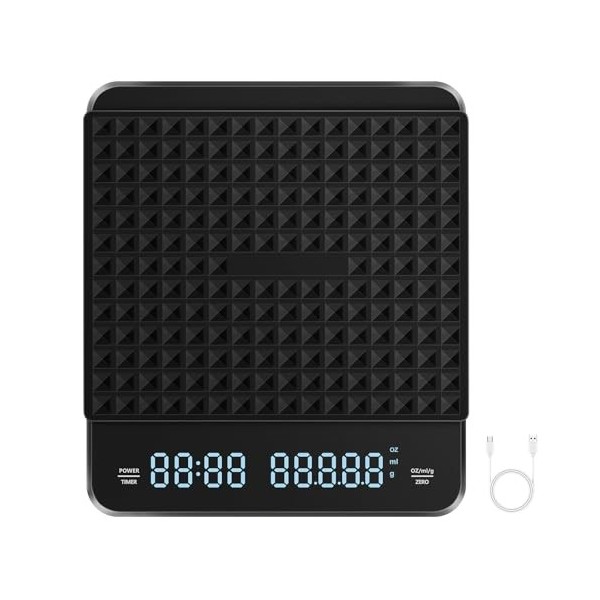 Balance de cuisine numérique avec minuteur 0,1 g - Balance de cuisine électronique de haute précision - Rechargeable - Avec é