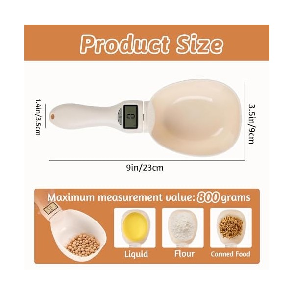 Cuillere Balance Digitale, 800 g/1g Cuillère de Mesure de Nourriture pour Animaux domestiques Balance de cuisine numérique av