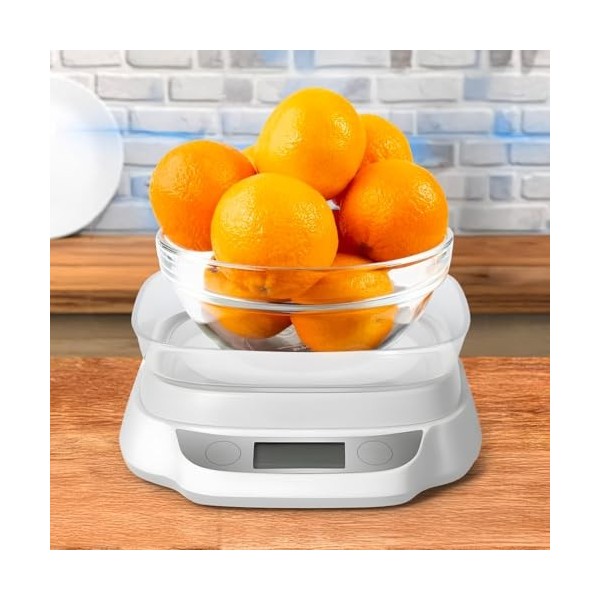 Wintem Balance de cuisine numérique 20,8 x 19,2 cm avec écran LCD Capacité jusquà 5 kg - Plate-forme en acier inoxydable rés