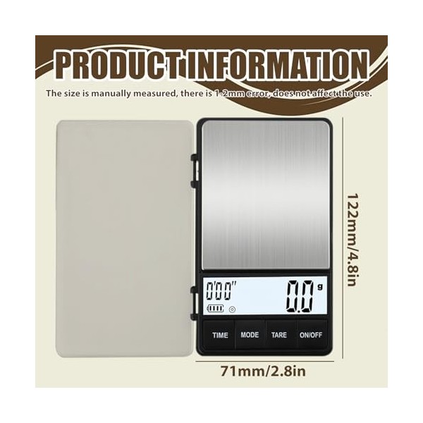 SPORWAY Balance à café numérique avec minuteur 1000 g/0,1 g - Balance de cuisine numérique avec écran LCD - Balance de cuisin