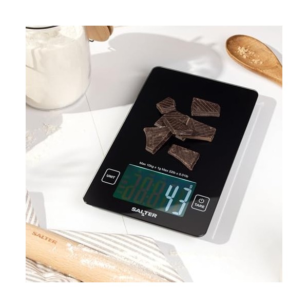 Salter Échelle de cuisine haute capacité - Capacité de 10 kg, grand écran numérique, fonction supplémentaire et poids zéro, m