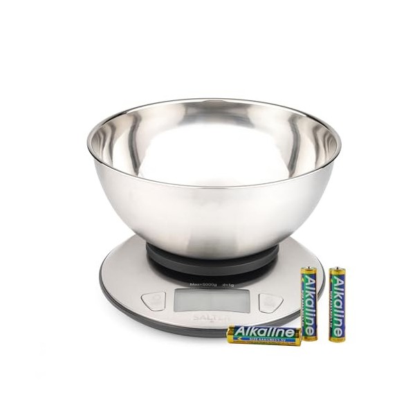 Salter Balance De Cuisine Avec Bol – Mesure Multiple, Mesure Du Liquide, Capacité Maximale De 5kg/11lb, Bol En Acier 2L, Écra
