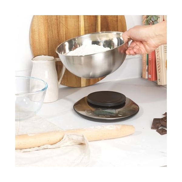 Salter Balance De Cuisine Avec Bol – Mesure Multiple, Mesure Du Liquide, Capacité Maximale De 5kg/11lb, Bol En Acier 2L, Écra