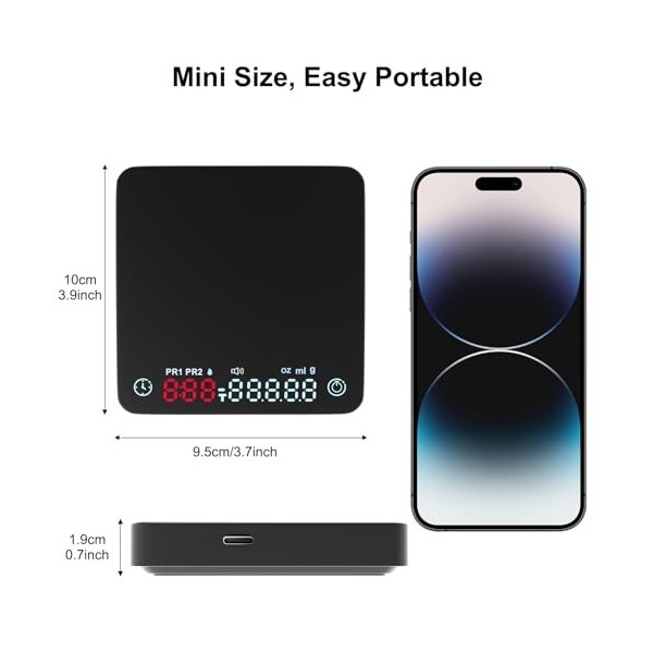 OBEST Mini Balance à Café avec Minuterie,2kg/0.1g Petite Balance électronique de Cuisine,Balance à Café Numérique Portable av