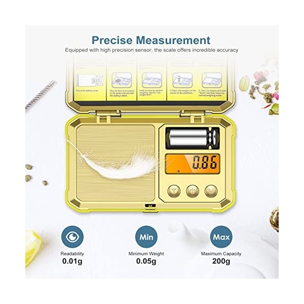 Ankilo Mini balance numérique de poche 0,01 g avec poids Cal, balance alimentaire de voyage portable de haute précision, bala