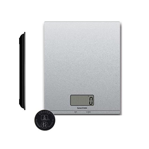 Salter Balance électronique en acier inoxydable– Balance de cuisine, écran LCD, mesure les liquides, capacité maximale de 5 k