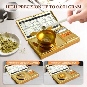 Muaket 0,001g x 50g Balance de Precision, Mini Balance Milligrammes avec Poids Détalonnage, Balance de Poche pour Peser les 