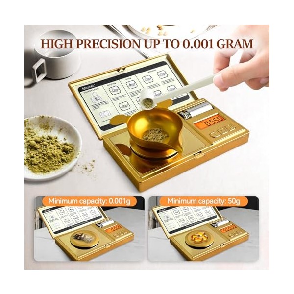 Muaket 0,001g x 50g Balance de Precision, Mini Balance Milligrammes avec Poids Détalonnage, Balance de Poche pour Peser les 