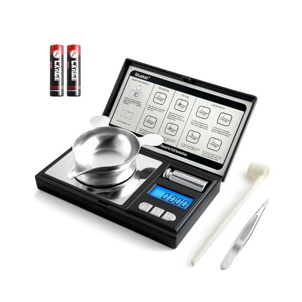 Muaket 0,001g x 50g Balance de Precision, Mini Balance Milligrammes avec Poids Détalonnage, Balance de Poche pour Peser les