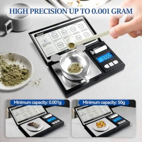Muaket 0,001g x 50g Balance de Precision, Mini Balance Milligrammes avec Poids Détalonnage, Balance de Poche pour Peser les 