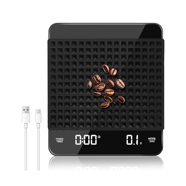 LURICO Balance à café numérique avec minuterie 3 kg/0,1 g, balance à expresso, multifonctionnelle, balance de cuisine avec af