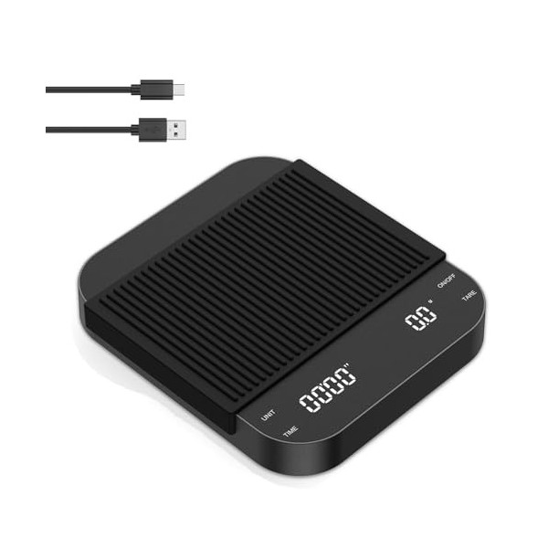 Ankilo Balance à café, 3 kg/0,1 g, balance à café numérique de cuisine avec minuteur, capteur de haute précision, rechargeabl