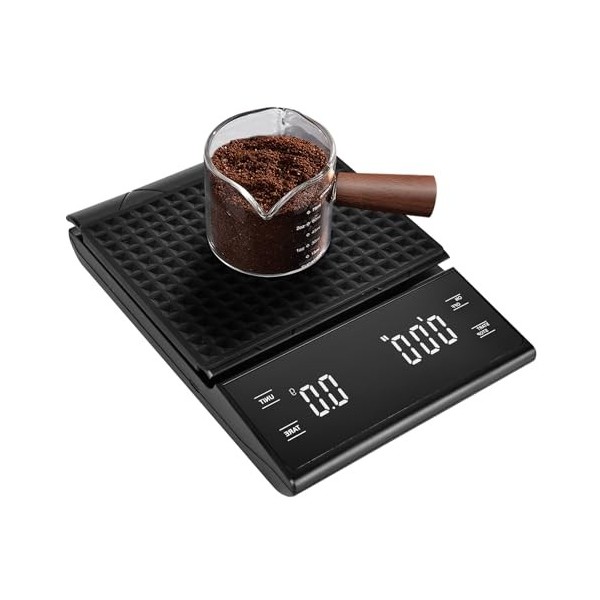 WIYETY Balance à café numérique avec minuterie : balance à café rechargeable avec 0,1 g de haute précision, balance à express