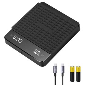 HLMNAKE Balance à café numérique avec minuterie, 0,1 g/3 kg, mode automatique et manuel, charge USB-C avec 2 piles rechargeab