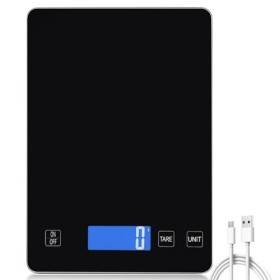 Balance de cuisine numérique - 15 kg/1 g - Rechargeable par USB - Avec écran LED et fonction tare - Avec fond en verre trempé