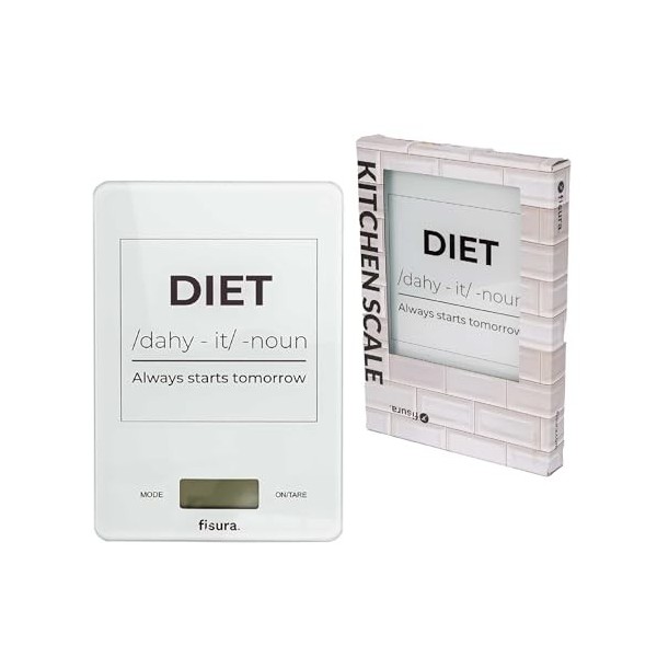 Fisura - Balance de cuisine numérique "diet" blanche. Balance électronique originale de 5 kg/11 lbs. Balance alimentaire mult