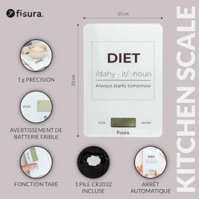 Fisura - Balance de cuisine numérique "diet" blanche. Balance électronique originale de 5 kg/11 lbs. Balance alimentaire mult