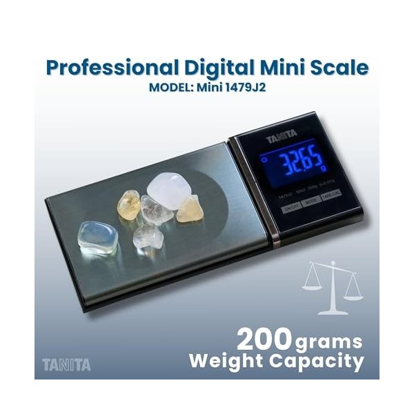 Tanita 1479J2 Mini balance numérique de poche à technologie japonaise pour bijoux, capacité de 200 g, écran bleu, 6 modes de 
