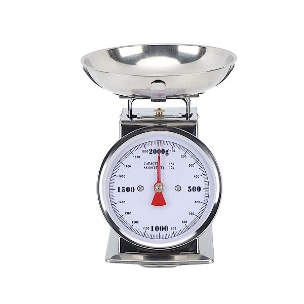 Fockety Balance de Cuisine mécanique, Cadran en Acier Inoxydable, Balance analogique pour Aliments avec Bol Amovible, 2KG ou 