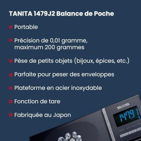 TANITA 1479J2 Balance Numérique de Précision Professionnelle - Compacte - Facilité et Portabilité - Capacité : 200 g. Précisi