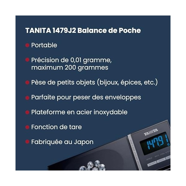 TANITA 1479J2 Balance Numérique de Précision Professionnelle - Compacte - Facilité et Portabilité - Capacité : 200 g. Précisi