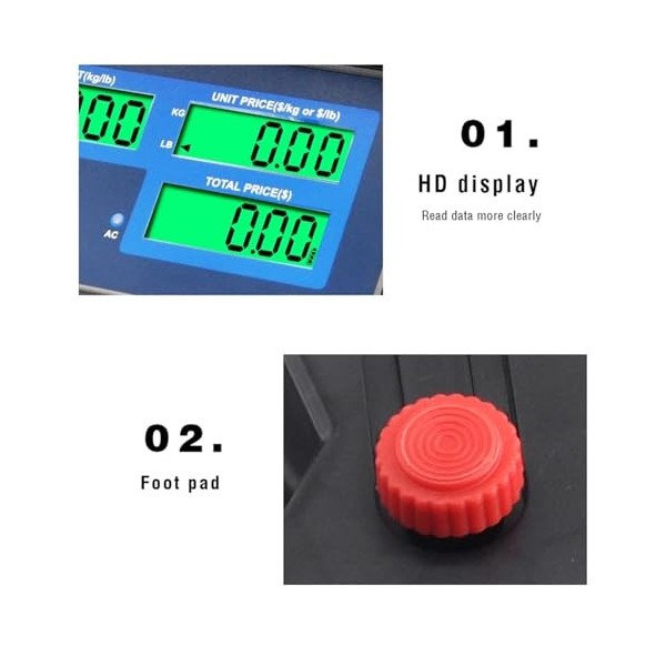 VOLTIX Balance électronique professionnelle de 5 g à 40 kg avec division de 5 g - Balance alimentaire avec batterie, écran LC